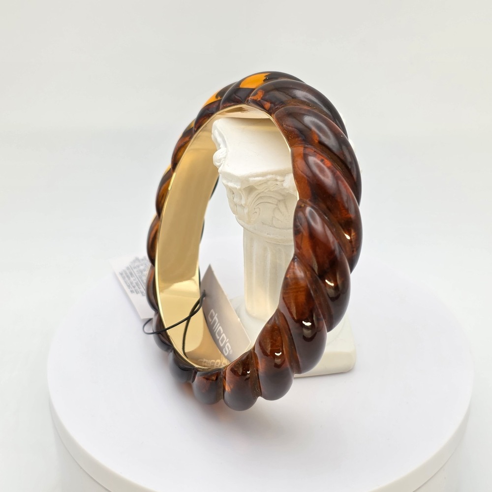 New! CHICO'S Bria Tortoise Bracelet Resin Acrylic Bangle Gold Tone New W Tags